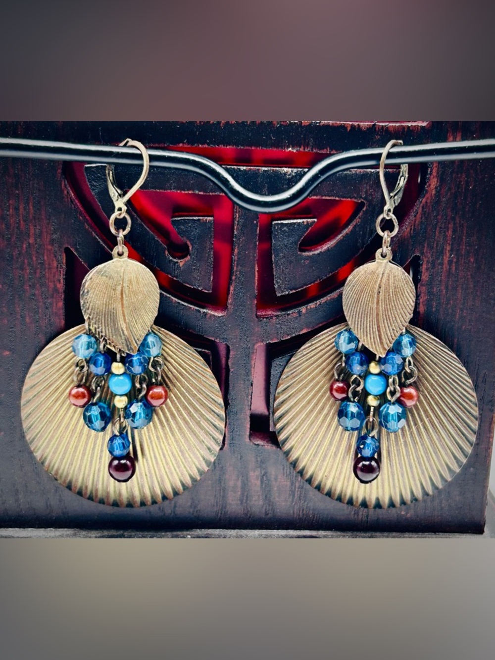 Sea Shell Antique Gold Beaded Mermaid Beachy Dangle Earrings: Nature Jewelry